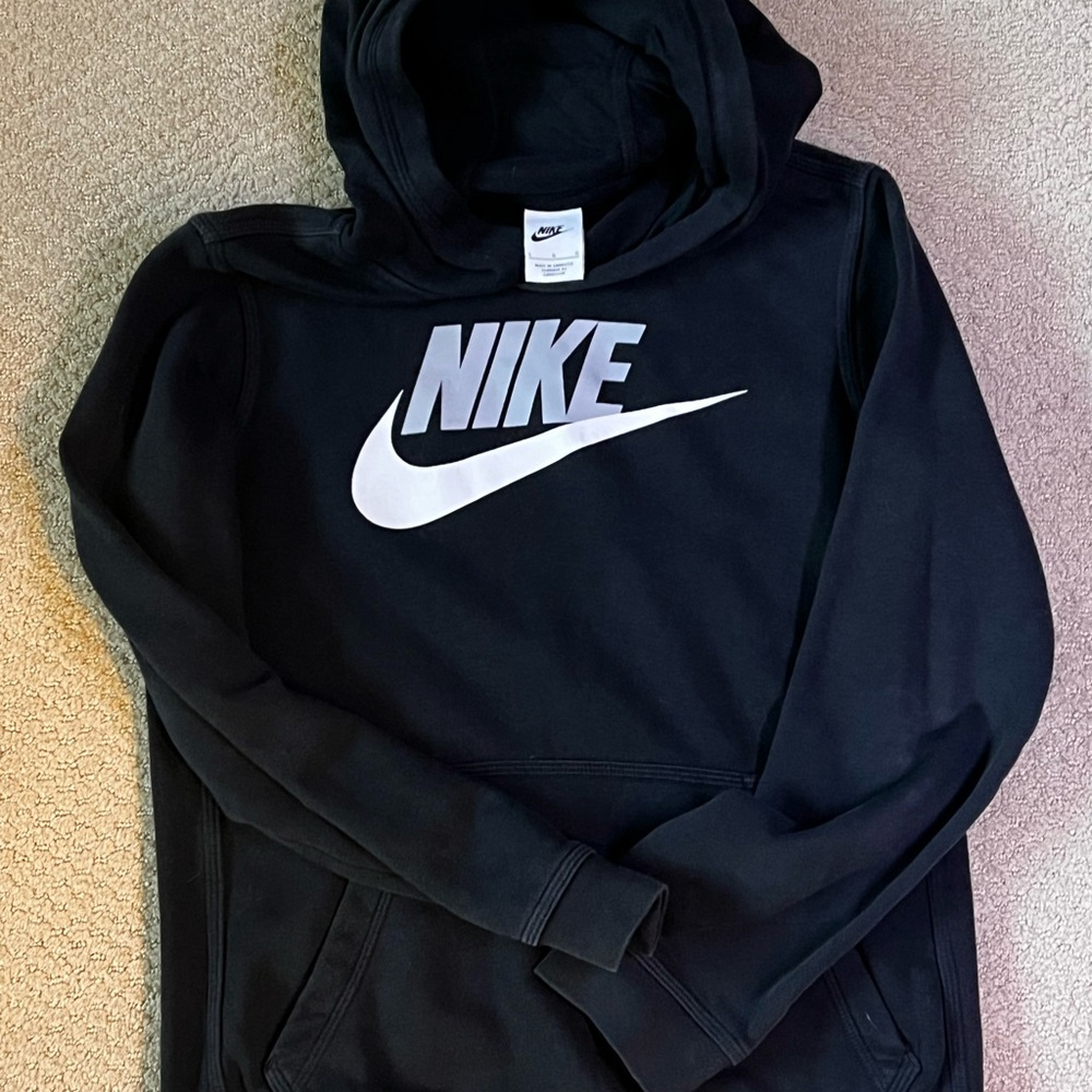 Nike Men's Black Hoodie with White Logo